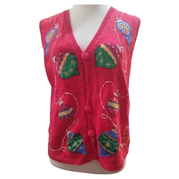 Sweaters - nutcracker Festive red Knit sweater Vest applique Ornament beaded embroidery Med